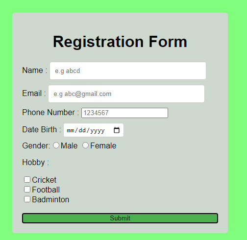 Registration Form Advanced Level