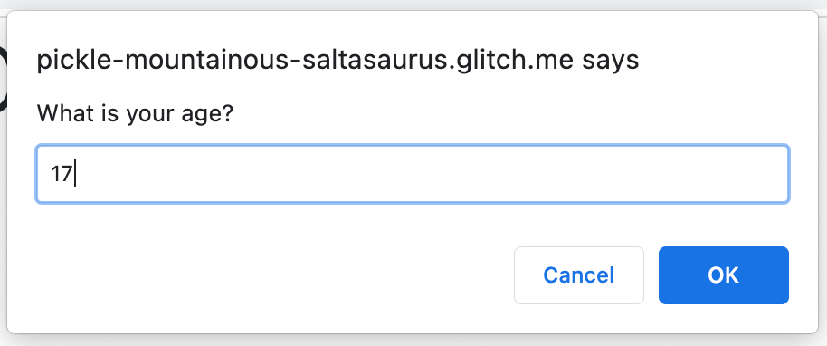 Challenge 2: Age prompt dialog